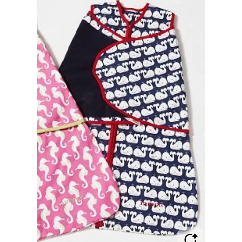 Pottery Barn Baby x HALO Whale Organic Cotton SleepSack Swaddle Newborn 0-3M